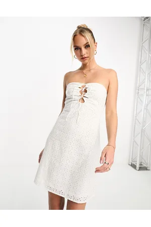 Pimkie Broderie lace up bandeau mini dress in