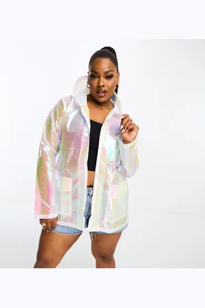 Brave Soul Plus festival hooded rain mac in iridescent