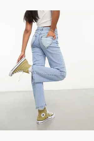 Miss Selfridge Heart pocket straight leg jean in mid wash