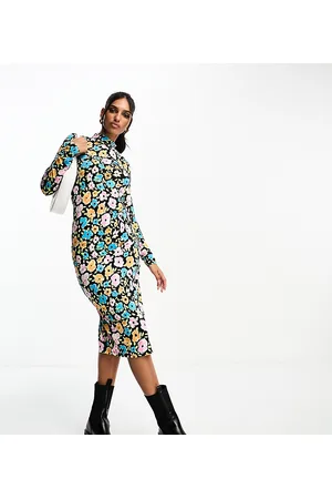 VILA Roll neck side split maxi jersey dress in floral print