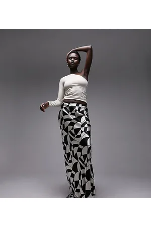 Topshop Satin bias maxi skirt in mono geo print