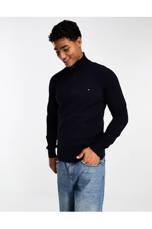 Tommy Hilfiger 1985 zip mock neck jumper in desert sky