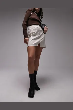 Topshop Leather look denim styled mini skirt in ecru