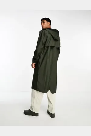 Rains Waterproof hooded long line jacket in dark