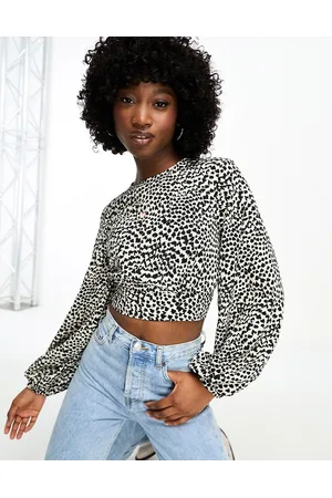 Pimkie Cropped bow back blouse in animal print