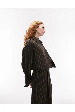Topshop Co-ord cropped wool trench in pinstripe