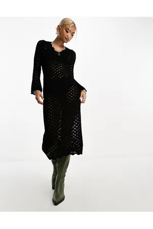 ASOS Knitted long sleeve maxi dress in pointelle stitch in