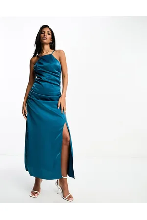 Y.A.S Y.A.S Bridesmaid satin cami maxi dress with ruching detail in deep teal