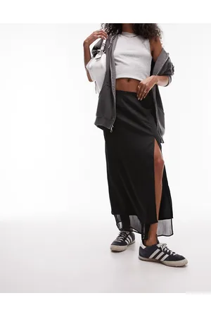 Topshop Midi skirt in satin chiffon mix in