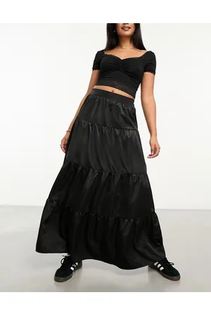 Miss Selfridge Textured satin tiered maxi skirt in