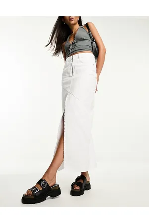 Pimkie Asymmetric seam detail maxi denim skirt in wash