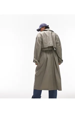 Topshop Curve long-line popper trench in khaki