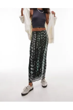 Topshop Textured plisse blurred snake print midi skirt in