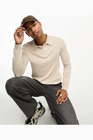 Only & Sons Longsleeve knitted polo in beige