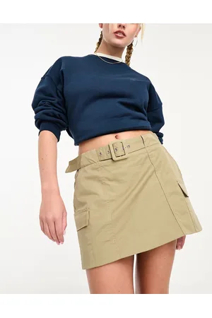 MANGO Belt detail cargo mini skirt in beige