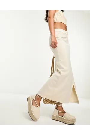 Monki Maxi split column skirt in beige