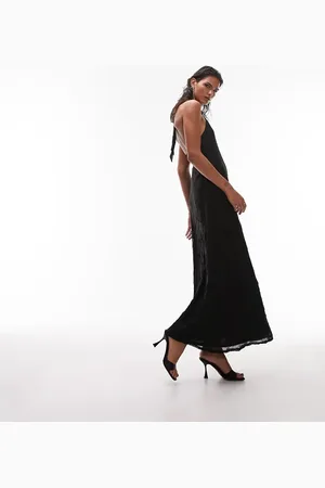 Topshop Jersey textured mesh halter maxi dress in