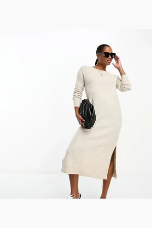 VERO MODA Knitted jumper midi dress in cream