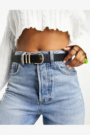 Pieces® Gold buckle belt in black