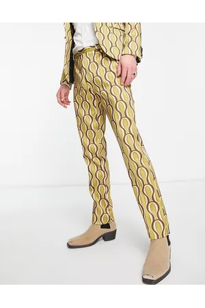 Twisted Tailor 70s swirl sateen suit trousers in