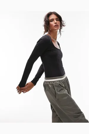 Topshop Scoop neck long sleeve bodysuit in
