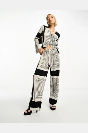 Object Plisse wide leg trouser co-ord in mono print