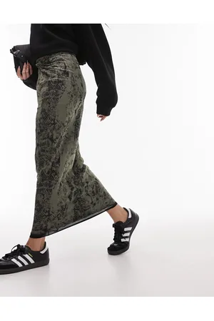 Topshop Knotted greyscale printed midi skirt in