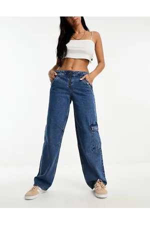 Monki NN Camilla utility cargo denim jeans in mid