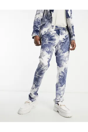 Twisted Tailor Judd suit trousers in white with ink floral print