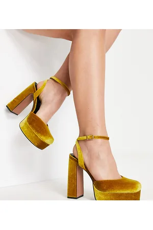 ASOS Wide Fit Peaked platform high heeled shoes in mustard velvet