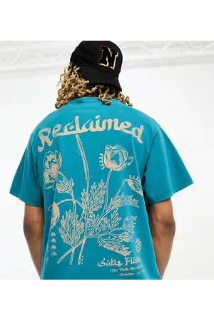 Reclaimed Oversized plant bouquet tee in teal