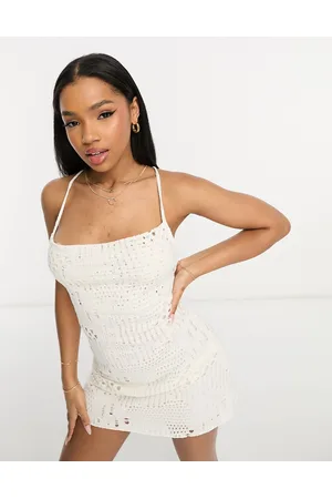 Pull&Bear Distressed ladder detail mini dress in