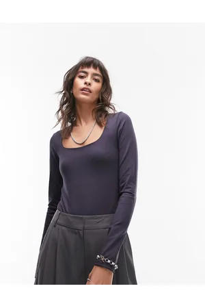 Topshop Scoop neck long sleeve bodysuit in slate