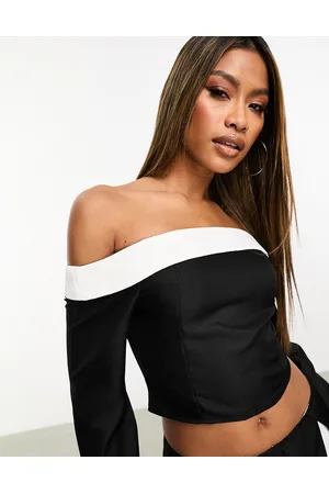 Missyempire Bardot contrast top co-ord in monochrome