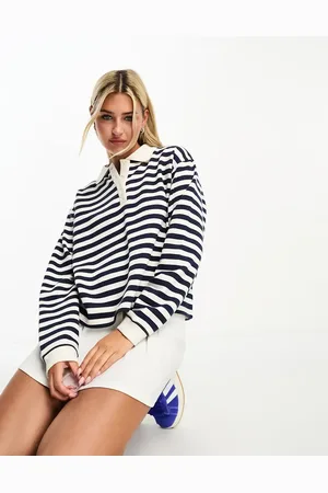 Daisy Street Boxy rugby sweatshirt in navy stripe