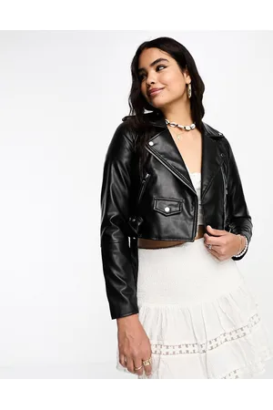 Pull&Bear Women's' Black Oversize Faux Leather Biker Jacket