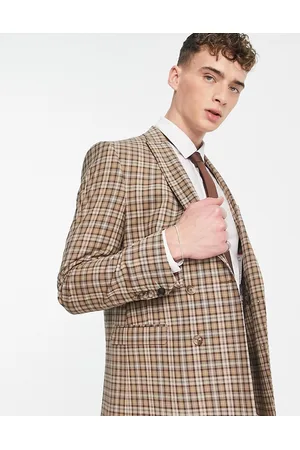 Twisted Tailor Mepstead double breasted suit jacket in beige prince of wales check
