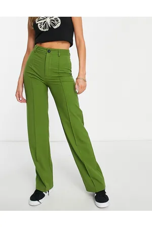Pull&Bear high rise tailored straight leg pants with front seam in black