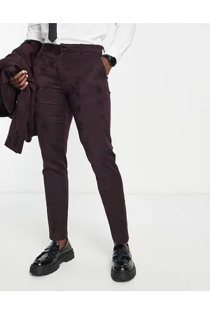 New Look Skinny suit trouser in burgundy jacquard