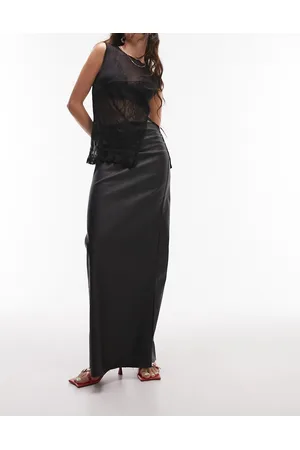Topshop Denim comfort stretch maxi skirt in coated
