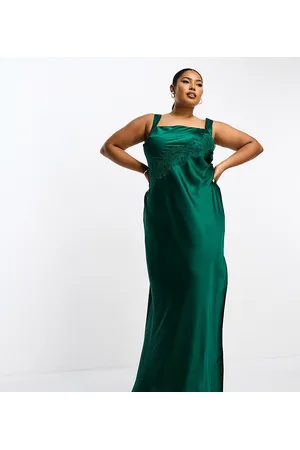 ASOS ASOS DESIGN Curve exclusive satin lace applique detail maxi dress in forest