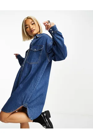 ONLY Oversized denim mini shirt dress in mid