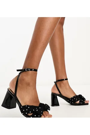 Glamorous black ankle outlet tie heeled sandals