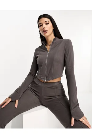 Simmi London Simmi zip detail cropped top co-ord in charcoal