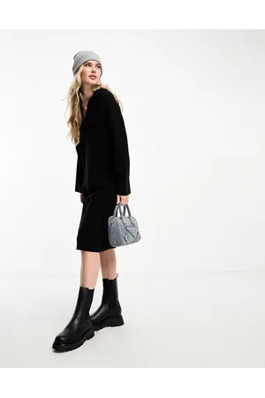 Monki Long sleeve knitted midi dress with polo collar in