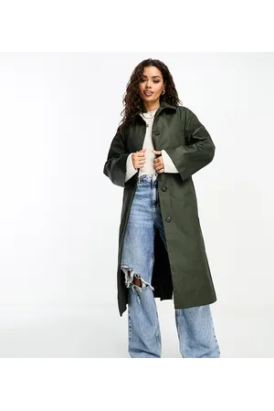 ASOS ASOS DESIGN Petite wax trench with cord collar in olive
