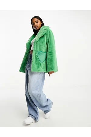 Neon Rose Faux fur heart pocket detail coat in
