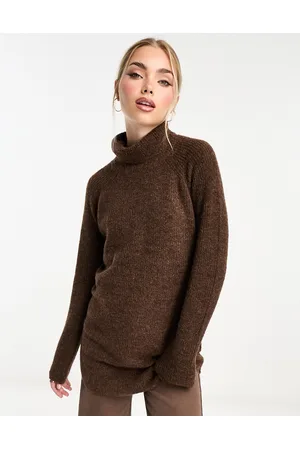 Pieces® Ribbed longline roll neck jumper in
