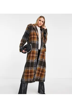 ASOS ASOS DESIGN Tall dad wool mix coat in brushed check in