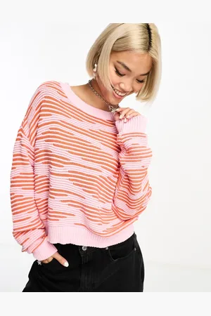 ONLY Textured jumper in pink and orange print